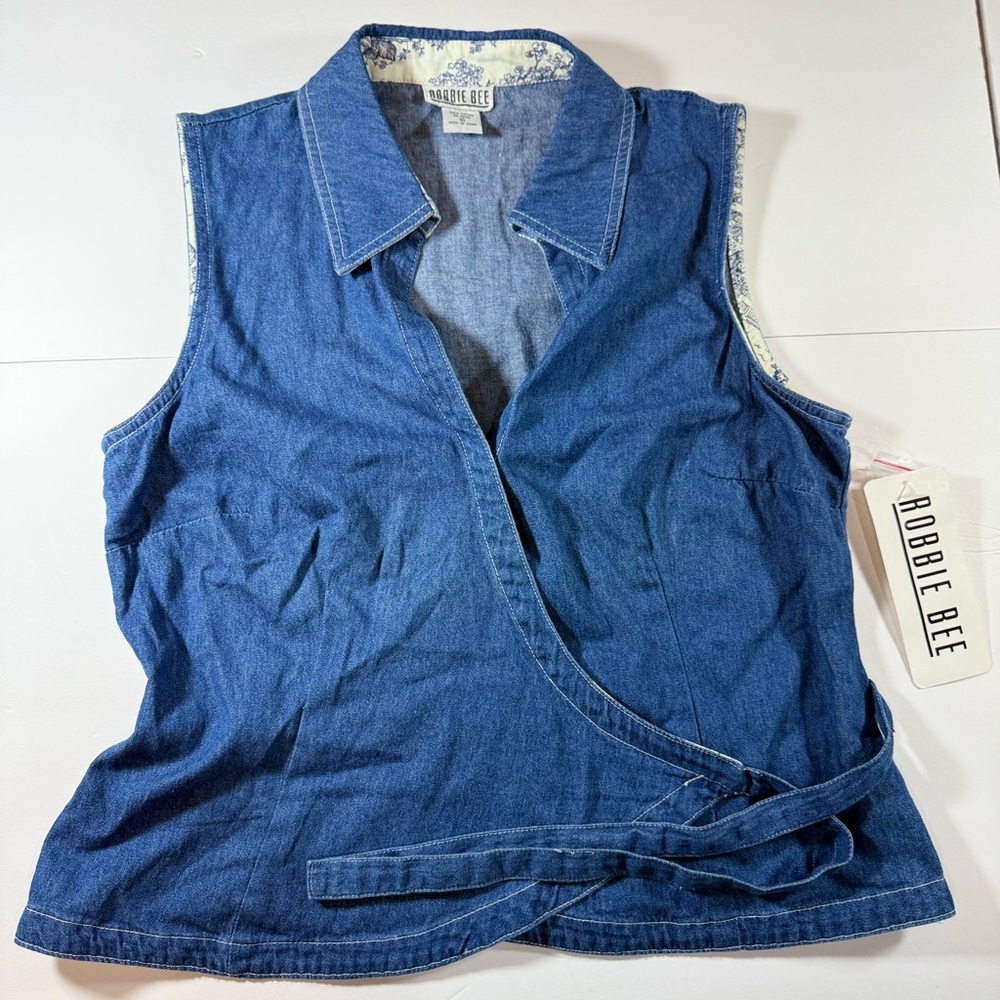 Robbie Bee Denim Top with Floral Detail